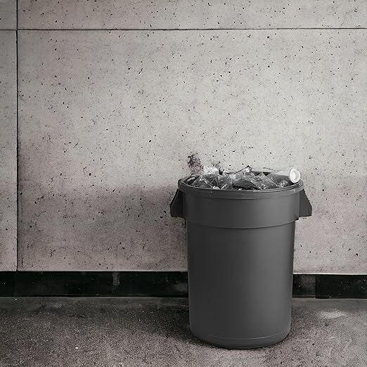 PRO&Family Commercial Round Trash Can, Ingredient Bin, Heavy-Duty Plastic, Anti-Static, Kitchen, Office, Outdoor Use (Black, 32 Gallon)