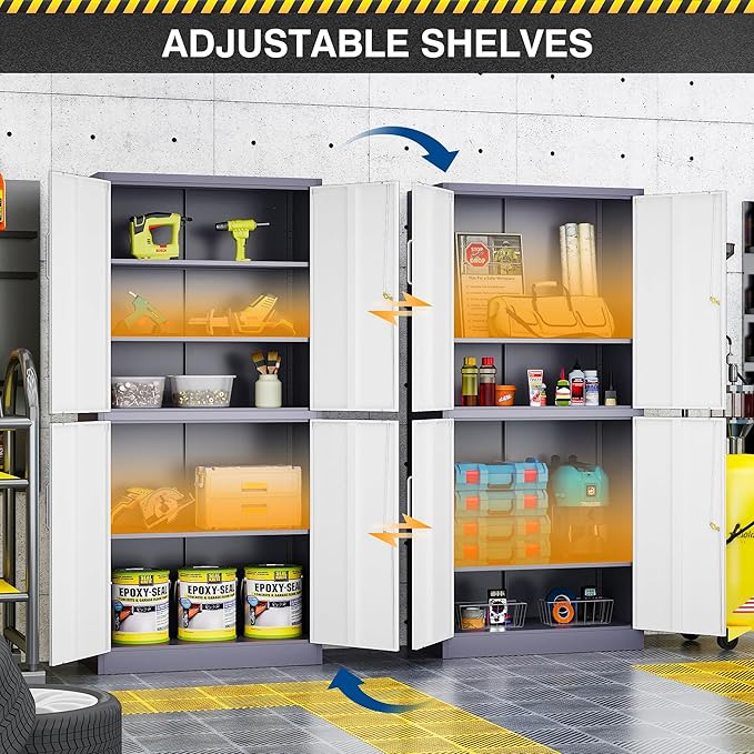 71' Metal Storage - Lockable File Cabinet with Doors & Shelves - Gray/White Steel for Garage, Home, Office