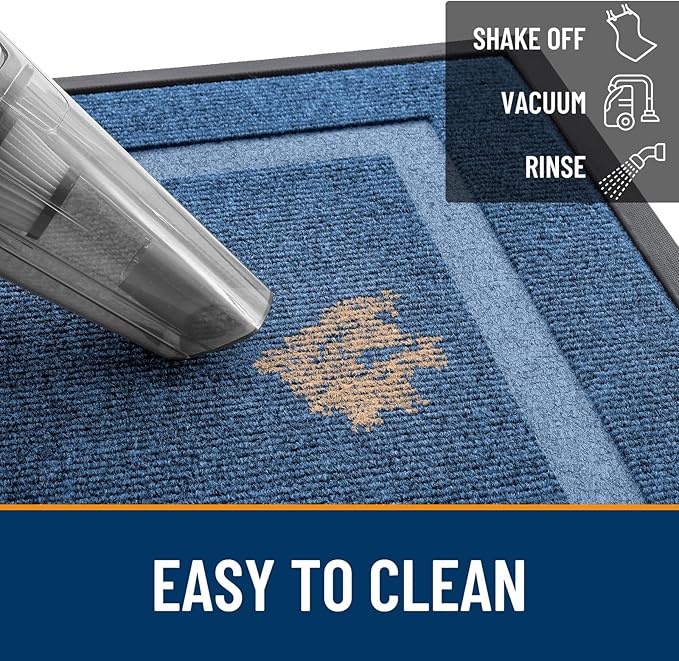 OLANLY Front Door Mat Indoor Outdoor Entrance, Waterproof All-Season, All-Weather Doormat, Sturdy Natural Rubber, Fade Resistant, Low Profile, Easy Clean Patio Porch Entryway Mat, 59x34, Light Blue