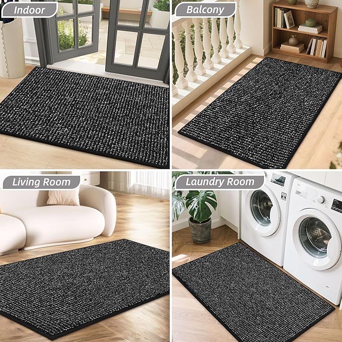 BEQHAUSE Dirt Trapper Door Mat 36" x 60", Non-Slip Washable Doormats Entrance Mat, Dirt Resistant and Absorbent Welcome Mat, Low Profile Floor Mats for Front Back Door and Entryway, Black