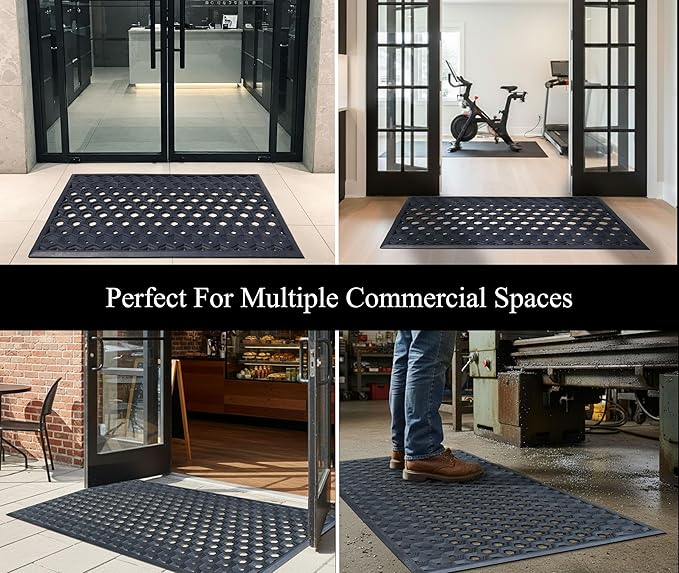 Subhera Heavy-Duty Commercial Rubber Mat, Non-Slip Drainage Mat for Restaurant Kitchens, Bars & Entrances, Anti-Fatigue, All-Weather Floor Safety Mat (1 Pack - 25 x 39 Inches)