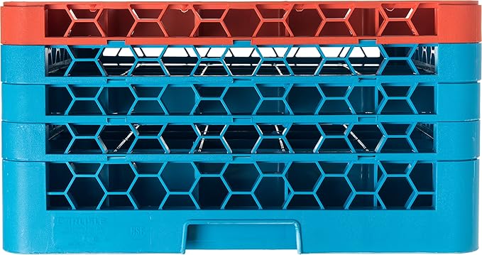 CFS RG25-4C412 OptiClean 25 Compartment Glass Rack with 4 Extenders, 10.3", Polypropylene, Orange/CFS Blue