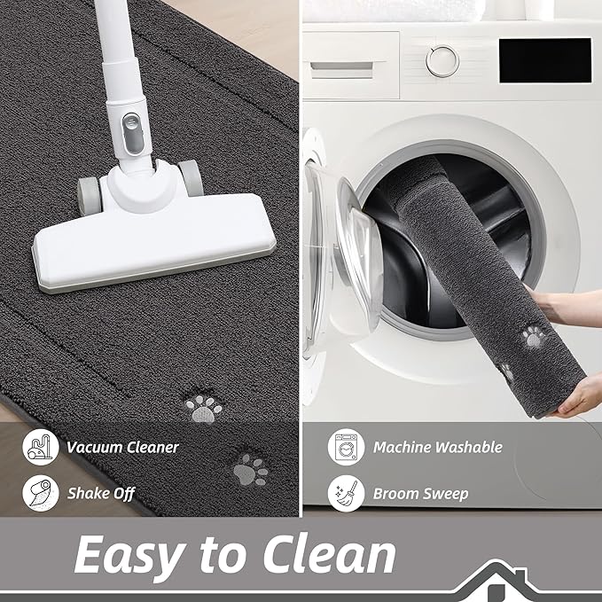 BEQHAUSE Dog Door Mat for Muddy Paws 24"x36" Dirt Trapper Absorbent Doormat Non Slip Entryway Rugs Washable Stain Resistant Welcome Floor Mat Soft Low-Profile for Front Back Door, Dark Grey