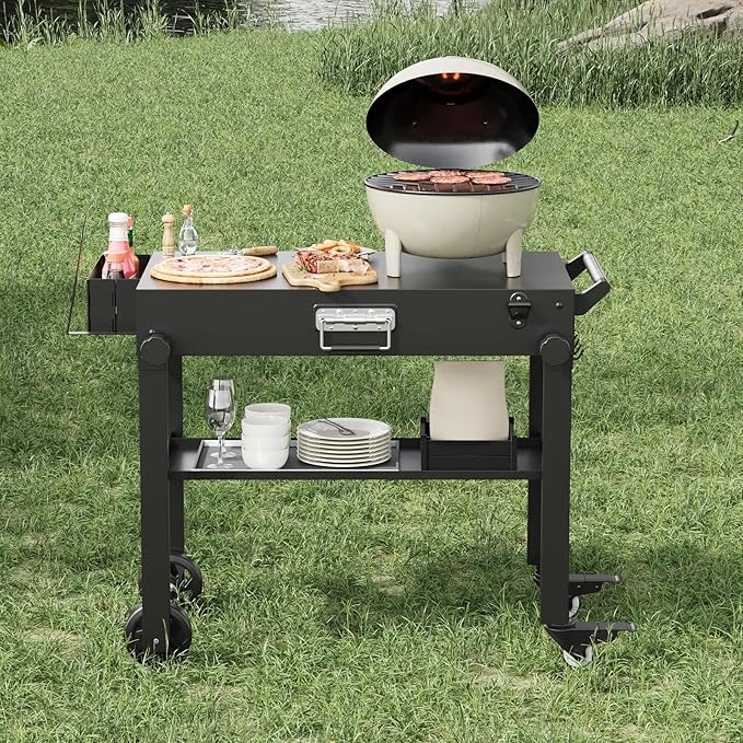 Portable Outdoor Grill Stand, Foldable Griddle Cart Table with Wheels, Pizza Oven Table Stand, Rolling Kitchen Work Table for BBQ Grilling, Food Trailer, Patio and Outdoor Cooking