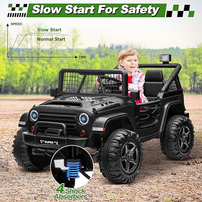 24V Ride on Car with Remote Control, XL 2 Seater 4WD/2WD Switchable Truck w/4X200W Motor, 20 Inch Wide Seat, Gift Flower Power Car Wheels 24 Volt Big Truck for Boys Girls, Black
