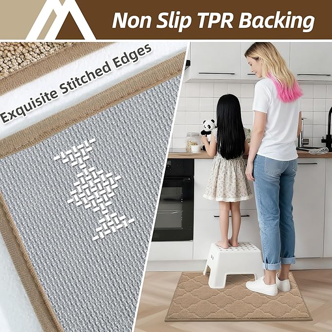 COSY HOMEER Kitchen Rugs 24"x36" Non-Slip Washable Kitchen Mats for Floor Absorbent Kitchen Carpet Soft Rugs for Kitchen,Sink Mat,Entrance,Area Rug,Beige