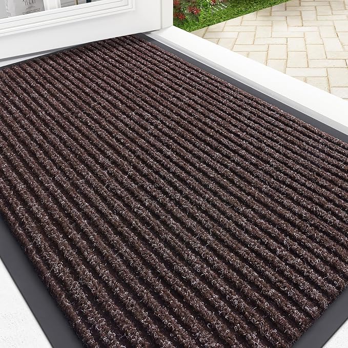 OLANLY Front Door Mat Indoor Outdoor Entrance, Waterproof Heavy Duty Doormat, Fade Resistant, Low Profile, Easy Clean Patio Porch Welcome Floor Mats for Entry, 35x23, Tan