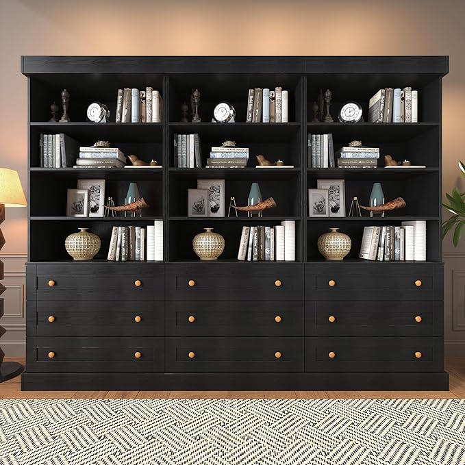 Vyre 71" Tall Farmhouse Kitchen Pantry, Large Storage Cabinet with Adjustable Shelves, 3 Drawer, Wood Versatile Hutch Cabinet for Living Room, Dining Room, Black