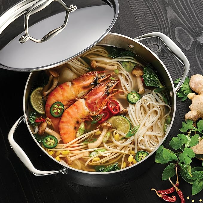Tramontina Signature Tri-Ply Clad Stainless Steel 5-Quart Dutch Oven Pot with Lid, Induction-Ready, Dishwasher-Safe, NSF-Certified, Made in Brazil