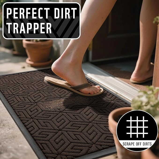 Yimobra Doormat Outdoor Entrance 29.5x17, All-Weather Waterproof Outdoor Mats for Front Door, Non Slip Welcome Door Mat for Patio Proch Outside Entryway Indoor, Brown