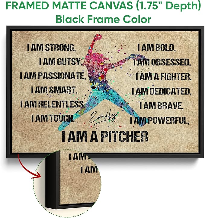 Custom Softball I Am A Pitcher Gift For Softball Lover Player Personalized Name Poster & Framed Canvas, Wall Art Home Office Decoration Living Room Bedroom Aesthetic Decor