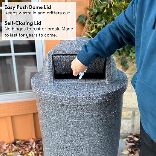 Campus Collection 55 Gallon Round 100% Recycled Plastic Heavy Duty Indoor or Outdoor Trash Can with Push Open Dome Lid and Internal Liner | Great for Schools and Businesses - Orange
