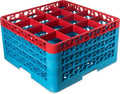 CFS RG16-4C410 OptiClean 16 Compartment Glass Rack with 4 Extenders, 10.3", Polypropylene, Red/CFS Blue