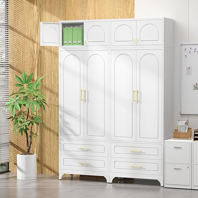 Kitchen Pantry Cabinet，90" Storage Cabinets with Doors and Shelves,Metal Pantry Cabinet with 2 Drawers,White Kitchen Cupboard for Livingroom,Pantry, Bathroom