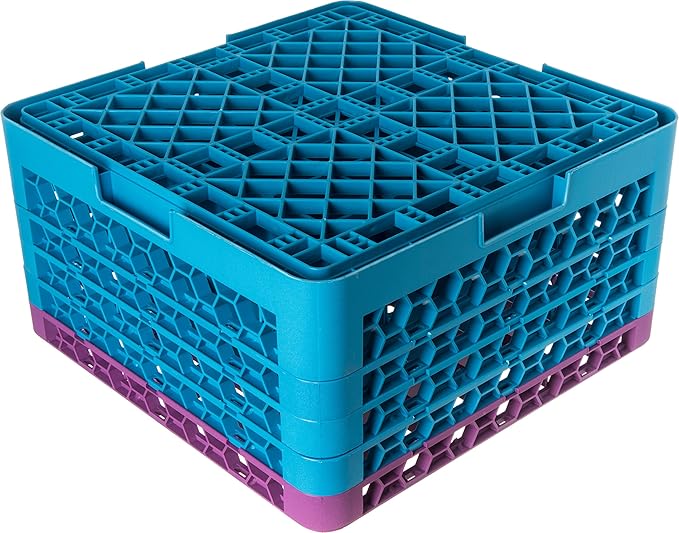 CFS RG36-4C414 OptiClean 36 Compartment Glass Rack with 4 Extenders, 10.3", Polypropylene, Lavender/CFS Blue