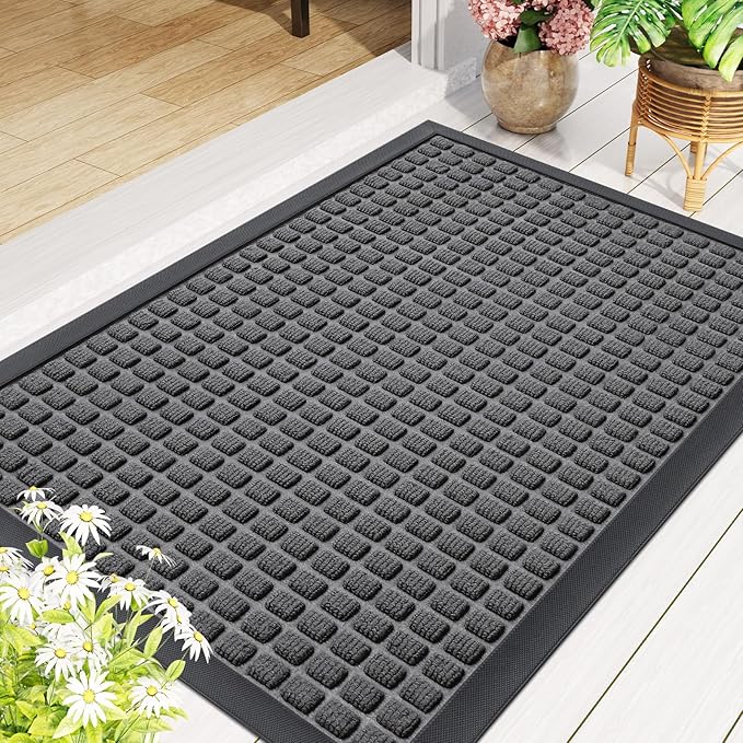 Smiry Front Door Mat Outside Entrance, Heavy Duty Natural Rubber Doormat, Non Slip, Trap Dirt and Moisture, Easy Clean, Low Profile Welcome Floor Mats for Indoor Outdoor Entry, 71x23 Inch, Grey