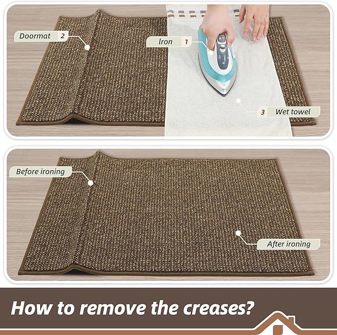 BEQHAUSE Dirt Trapper Door Mat 20" x 32", Non-Slip Washable Doormats Entrance Mat, Dirt Resistant and Absorbent Welcome Mat, Low Profile Floor Mats for Front Back Door and Entryway, Brown