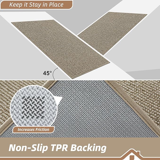 BEQHAUSE Dirt Trapper Door Mat 17"x30", Non-Slip Doormats (Rolled-Up NO Creases) Washable Entryway Rugs, Dirt Resist and Absorbent Welcome Mat, Low Profile Floor Mats for Front Back Door, Light Beige