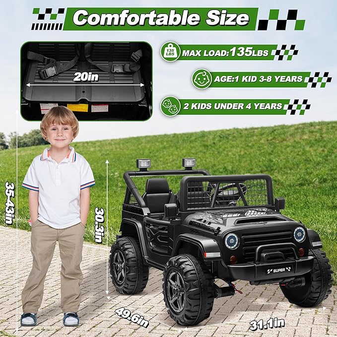 24V Ride on Car with Remote Control, XL 2 Seater 4WD/2WD Switchable Truck w/4X200W Motor, 20 Inch Wide Seat, Gift Flower Power Car Wheels 24 Volt Big Truck for Boys Girls, Black