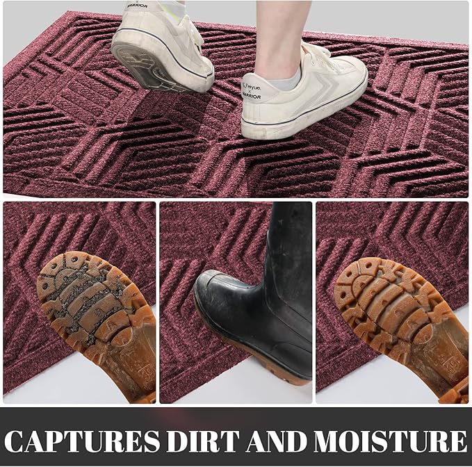 Yimobra Front Door Mat, All-Season Waterproof Outdoor Mat for Entrance with Drainage Holes, Heavy Duty Non-Slip Doormat for Garage Patio Entryway Indoor, 29.5x17, Red