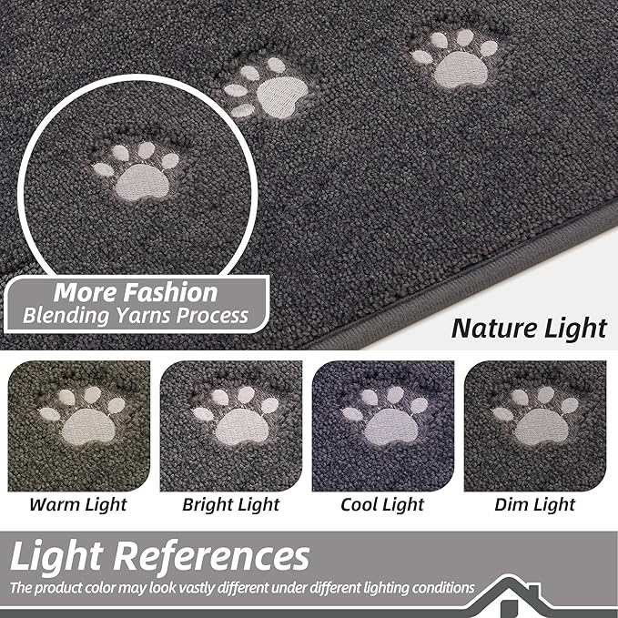 BEQHAUSE Dog Door Mat for Muddy Paws 24"x36" Dirt Trapper Absorbent Doormat Non Slip Entryway Rugs Washable Stain Resistant Welcome Floor Mat Soft Low-Profile for Front Back Door, Dark Grey