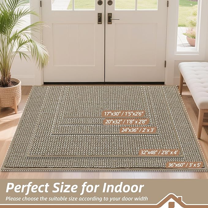 BEQHAUSE Dirt Trapper Door Mat 36" x 60", Non-Slip Washable Doormats Entrance Mat, Dirt Resistant and Absorbent Welcome Mat, Low Profile Floor Mats for Front Back Door and Entryway, Light Beige