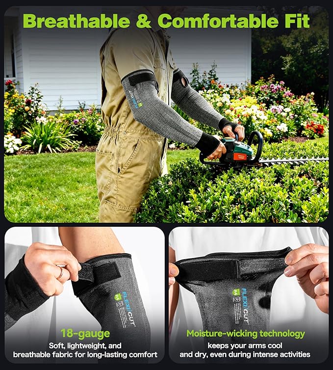 JDL A4 Cut Resistant Farmers Sleeves with Thumb Hole-Glass Fiber & Steel Free, Skin-Friendly Arm Protectors for Gardening, Welding, Kitchen, Biting, Pet Grooming, Black