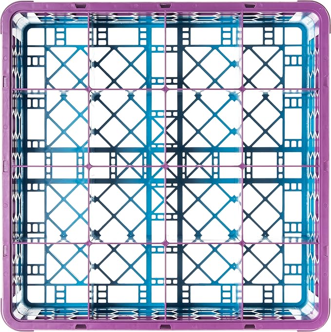 CFS RG16-1C414 OptiClean 16 Compartment Glass Rack with 1 Extender, 5.56", Polypropylene, Lavender/CFS Blue