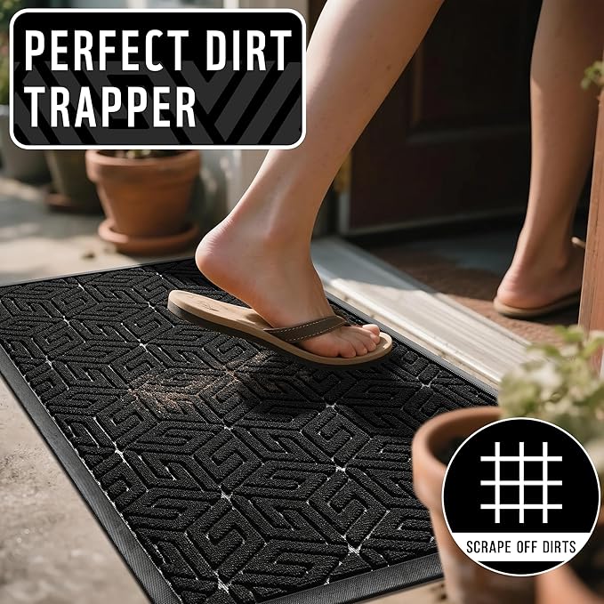 Yimobra Front Door Mat Outside Entrance, 72x24 Runner, Waterproof All-Season Weather Large Doormat, Non Slip Natural Rubber, Stain and Fade Resistant, Indoor Outdoor Mat, Easy Clean Patio, Black