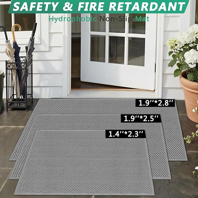 WochiTV Non Slip Drainage Mats, Front Door Mat, PVC Pool Floor Mat 0.2'' Thick Rubber Outdoor Indoor, Parking Space Mat for Bathroom Garage Basement Backyard Commercial Kitchen, 1.9x2.5Ft Grey