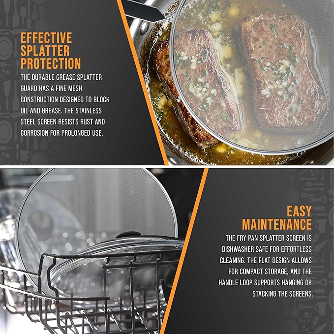 U.S. Kitchen Supply 4-Piece Stainless Steel Splatter Guard Set (13", 11.5", 10",8”) Fine Mesh Cover, Grease & Oil, Splatter Screen for Frying Pan, Cooking Pots, with Comfort Grip Handles