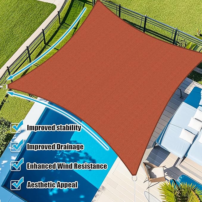 Amagenix Sun Shade Sail 8'X9' Curved Edge Outdoor Shade Canopy Rust Red Breathable 95% UV Block Shade Cloth for Patio Garden Backyard (We Make Custom Size)