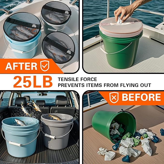 5 Gallon Bucket Lids，Bait Bucket Lid and Trash Can Lid for Yeti 5 Gallon,Elastic Net Lid for Boating, Camping
