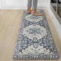 GENIMO Kitchen Mats for Floor, Washable Anti Fatigue Mat for Cushioned, 17.3"x59", Waterproof Kitchen Rugs, Non Slip Foam Comfort Standing Mat Rug for Home, Runner, Sink, Laundry, Center Blue