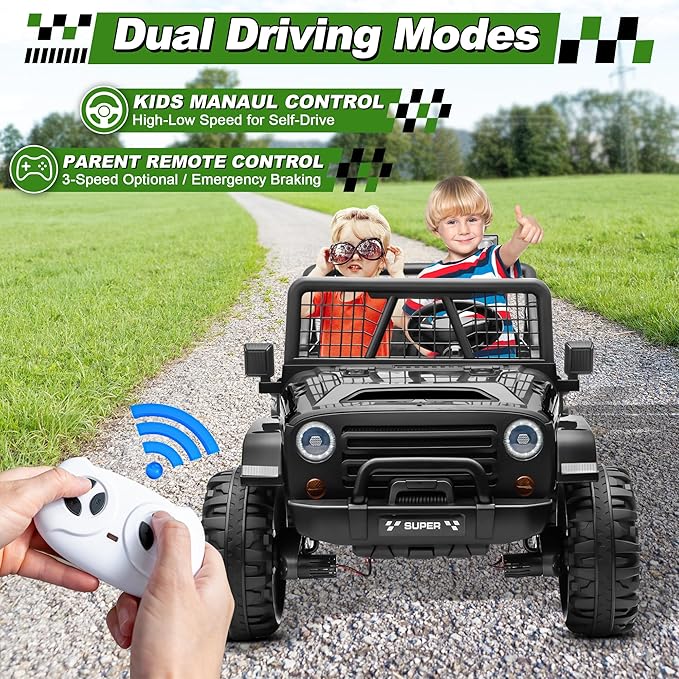 24V Ride on Car with Remote Control, XL 2 Seater 4WD/2WD Switchable Truck w/4X200W Motor, 20 Inch Wide Seat, Gift Flower Power Car Wheels 24 Volt Big Truck for Boys Girls, Black