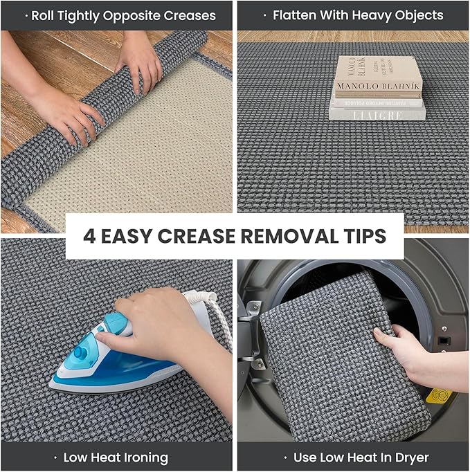 IOHOUZE Washable Runner Rug 2x10 Non Slip Rubber Backed Long Hallway Runner Entryway Runner Indoor, Kitchen Rugs Woven Cotton Floor Carpet for Hall Entrance, Dark Grey