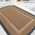 OLANLY Front Door Mat Indoor Outdoor Entrance, Waterproof All-Season, All-Weather Doormat, Sturdy Natural Rubber, Fade Resistant, Low Profile, Easy Clean Patio Porch Entryway Mat, 59x40, Light Borwn