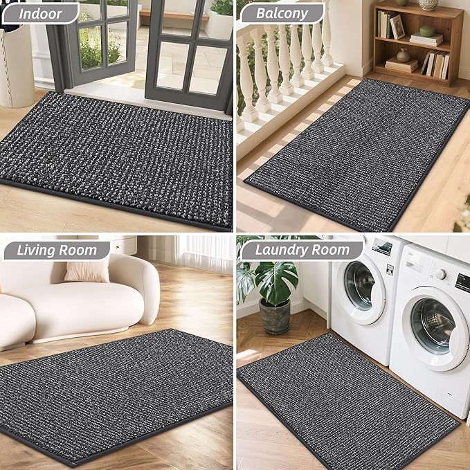 BEQHAUSE Dirt Trapper Door Mat 24" x 36", Non-Slip Washable Doormats Entrance Mat, Dirt Resistant and Absorbent Welcome Mat, Low Profile Floor Mats for Front Back Door and Entryway, Charcoal