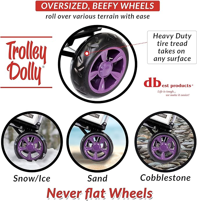 dbest products Trolley Dolly Purple Foldable Shopping cart for Groceries with Wheels and Removable Bag and Rolling Personal Handtruck Standard, 1 unit