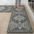 GENIMO Kitchen Mats for Floor 2PCs, Washable Anti Fatigue Mat for Cushioned, 17.3"x59"+17.3"x30", Waterproof Kitchen Rugs, Non Slip Comfort Standing Mat Rug for Home, Sink, Laundry, Dark Gray