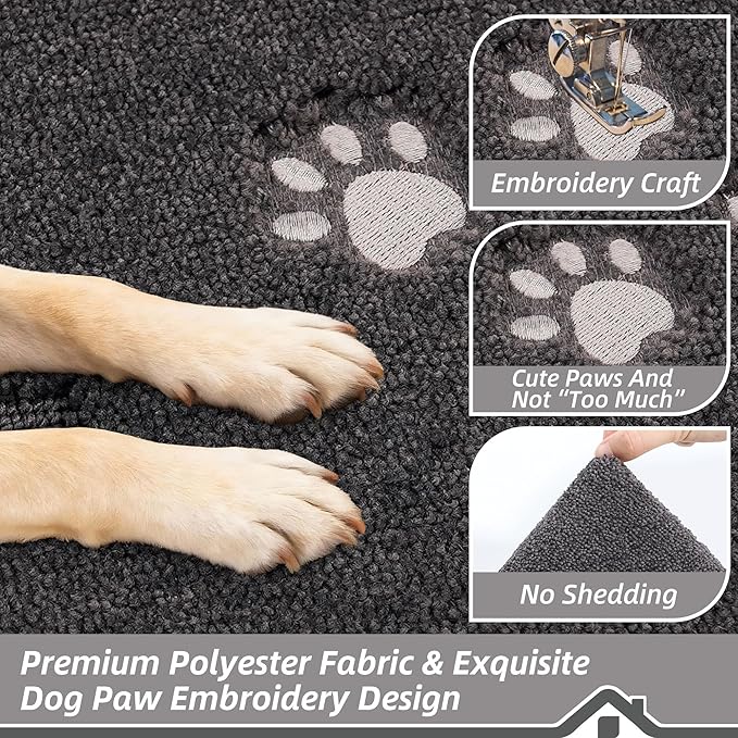 BEQHAUSE Dog Door Mat for Muddy Paws 24"x36" Dirt Trapper Absorbent Doormat Non Slip Entryway Rugs Washable Stain Resistant Welcome Floor Mat Soft Low-Profile for Front Back Door, Dark Grey