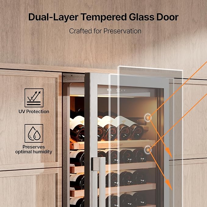 Ca'Lefort 24 Inch Wine Fridge - 166 Bottle Wine Cooler with Glass Door, 40-65°F Quiet Wine Refrigerator with Bottom Drawer 3 LED Light Built-in for Home/Bar/Kitchen Right-Hinged Door