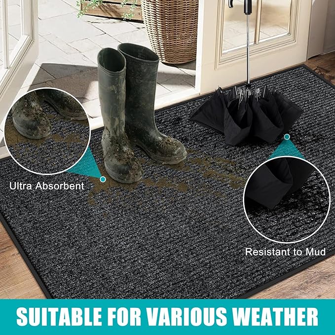 Azadx 4'x8' Indoor Outdoor Door Mat Heavy Duty Front Door Mat Ultra Absorbent Muddy Dirt Resist Welcome Door Mats Non-Slip Backing Entrance Mat for Home Commercial Outdoor Entrance Floor Mat