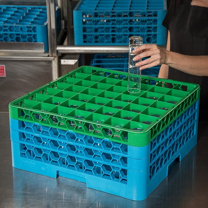 CFS RG49-3C413 OptiClean 49 Compartment Glass Rack with 3 Extenders, 8.72", Polypropylene, green/CFS Blue