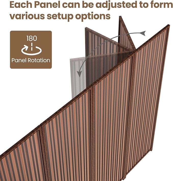 4 Panel Room Divider and Extra Wide Folding Privacy Screen, 63" W x 67" H, Bamboo Room Divider for Room Separation.