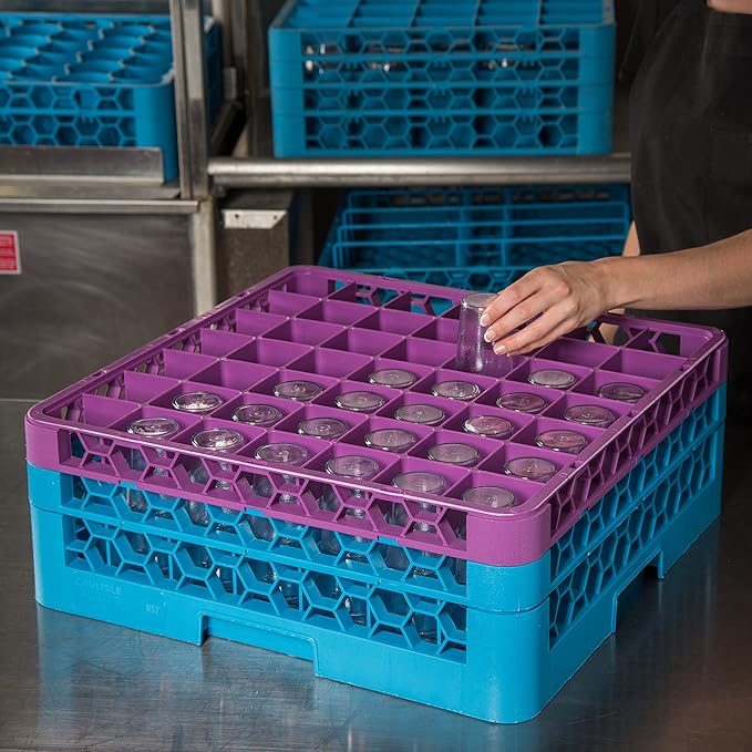 CFS OptiClean 49-Compartment Glass Rack with 2 Extenders Lavender