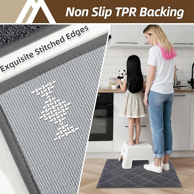 COSY HOMEER Kitchen Rugs 32"x48" Non-Slip Washable Kitchen Mats for Floor Absorbent Kitchen Carpet Soft Rugs for Kitchen,Sink Mat,Entrance,Area Rug,Dark Grey