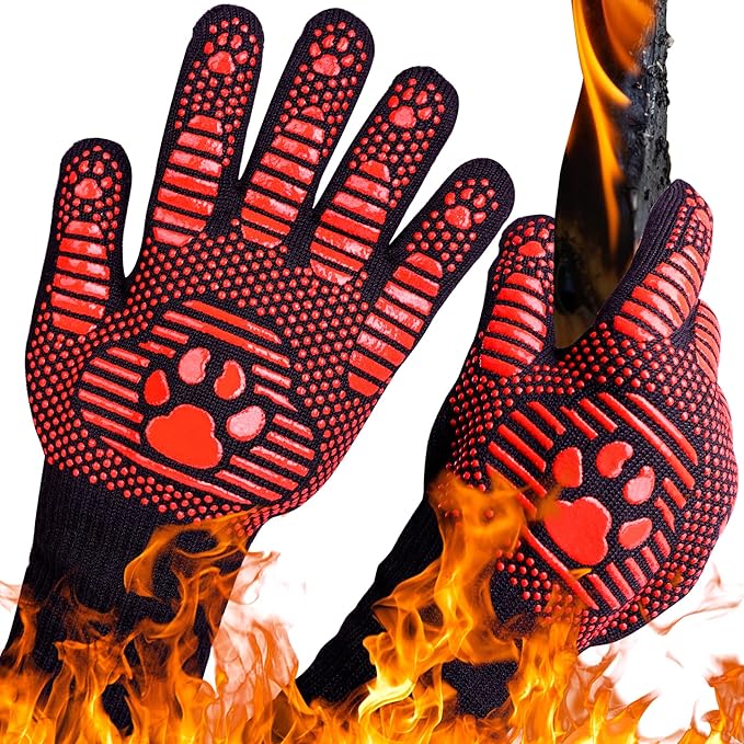 UBeesize Lengthen BBQ Gloves (Bear Paw), 1472°F Heat Resistant Grill Glove, 14 inch Fireproof Oven Gloves for Cooking, Non-Slip Fire Glove for Grilling, Barbecue, Smoker, Baking, Frying