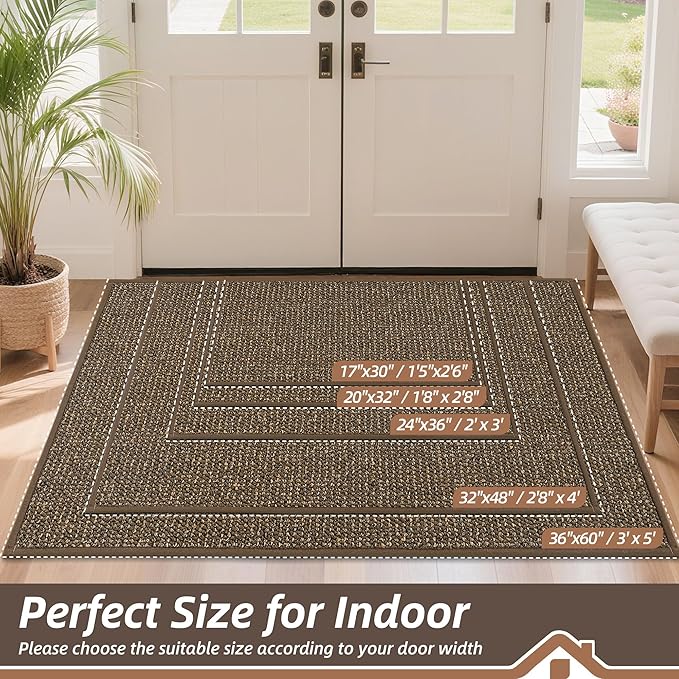 BEQHAUSE Dirt Trapper Door Mat 32" x 48", Non-Slip Washable Doormats Entrance Mat, Dirt Resistant and Absorbent Welcome Mat, Low Profile Floor Mats for Front Back Door and Entryway, Brown