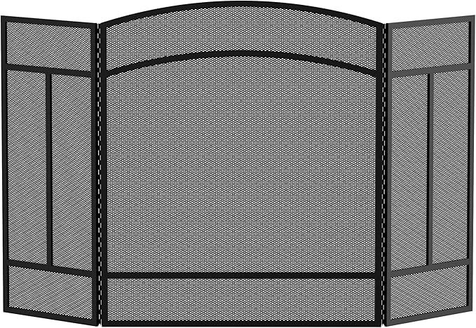 Fire Beauty Fireplace Screen 3 Panel Wrought Iron 48"(L) x 29"(H) Spark Guard Cover(Sanded Black)